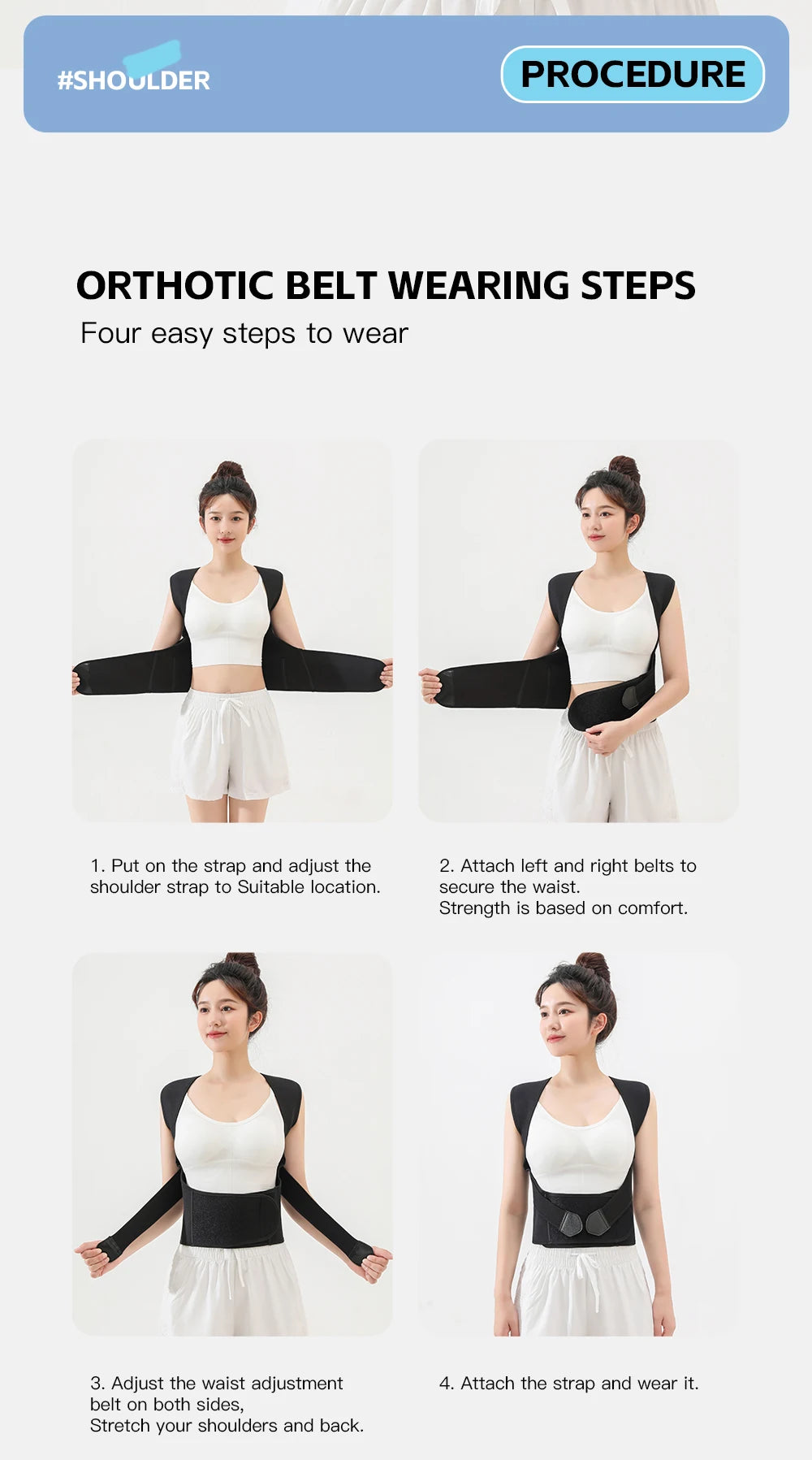 Posture Back Brace Adjustable Back Support Strap to Prevent Spinal Distortion and Hunchback Suitable for Men and Women