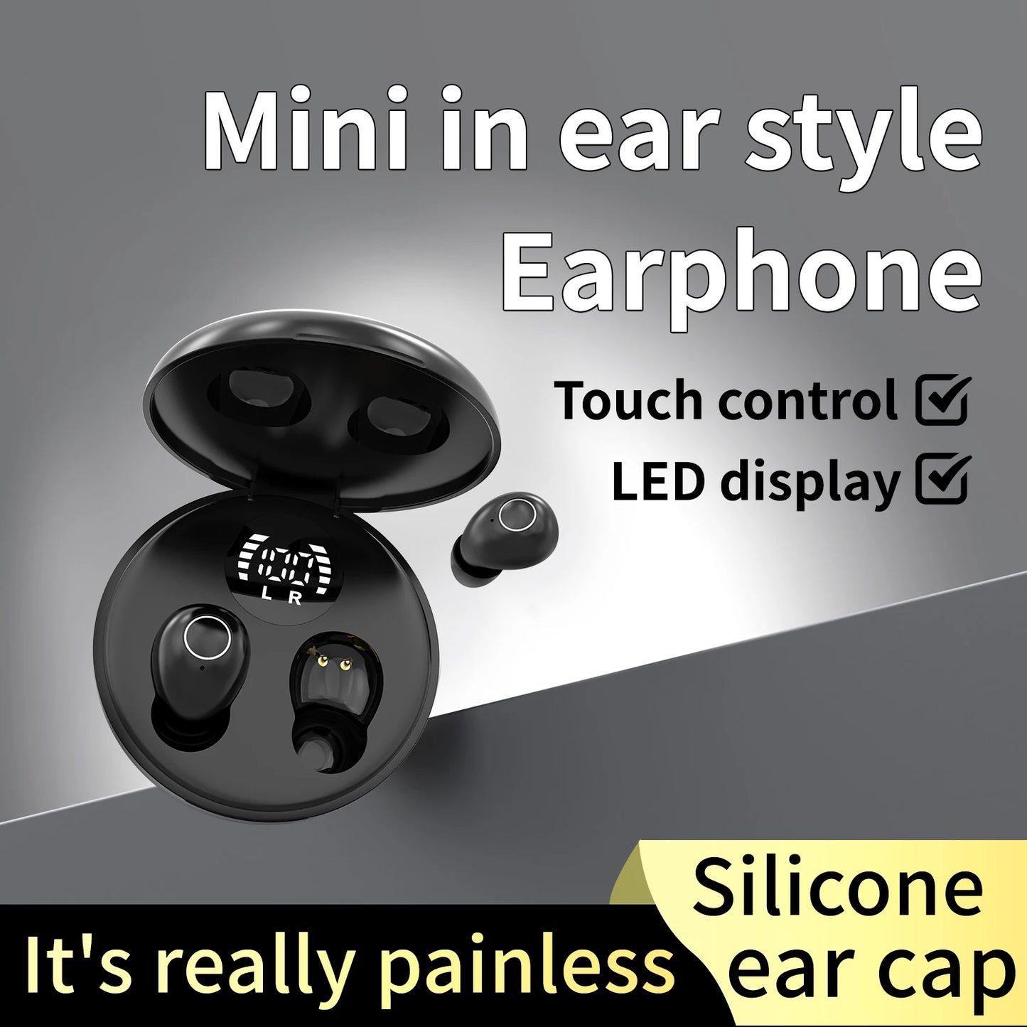 SK31 Mini Invisible Headphones Wireless Bluetooth 5.4 Headphones Bass Sleeping Headphones with Microphone Noise Cancellation HD