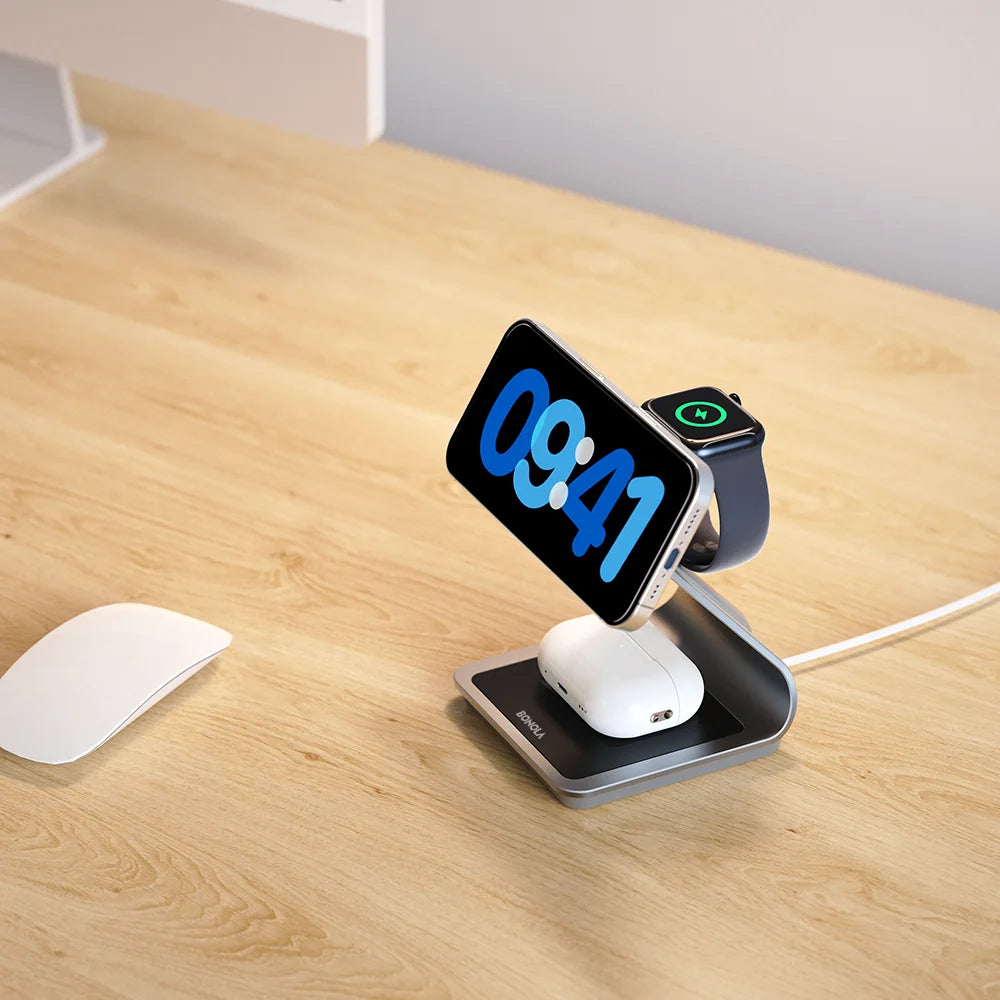 Bonola Magnetic 3 in 1 Wireless Charger for iPhone 16/15/13/14 Pro/12 30W Wireless Charging Station for Apple Watch/AirPods Pro