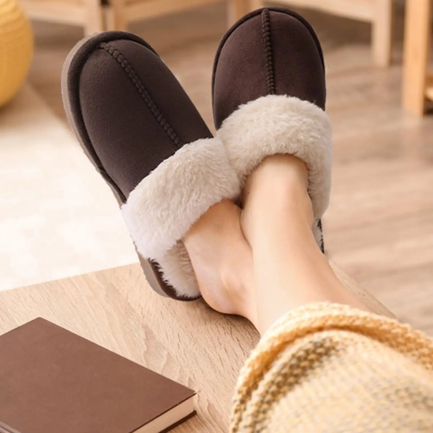 Kidmi Winter Women Fuzzy Slippers Classic Brand Fluffy House Shoes Indoor Warm Suede Cozy Slippers Casual Non-slip Cotton Shoes