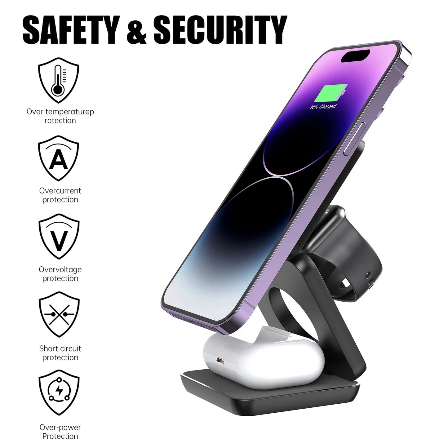 30W 3 In 1 Magnetic Wireless Charger Stand Pad for iPone 15 14 13 12 Pro Max Airpods Pro iWatch 8 7 6 Fast Charging Dock Station