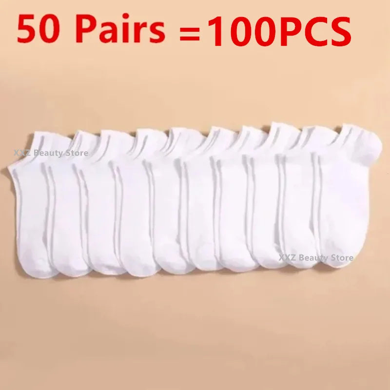 50/100 Pairs Solid Color Breathable Sock Women Men Boat Socks Invisible Low Cut Non-slip Summer No-show Ankle Socks Wholesale