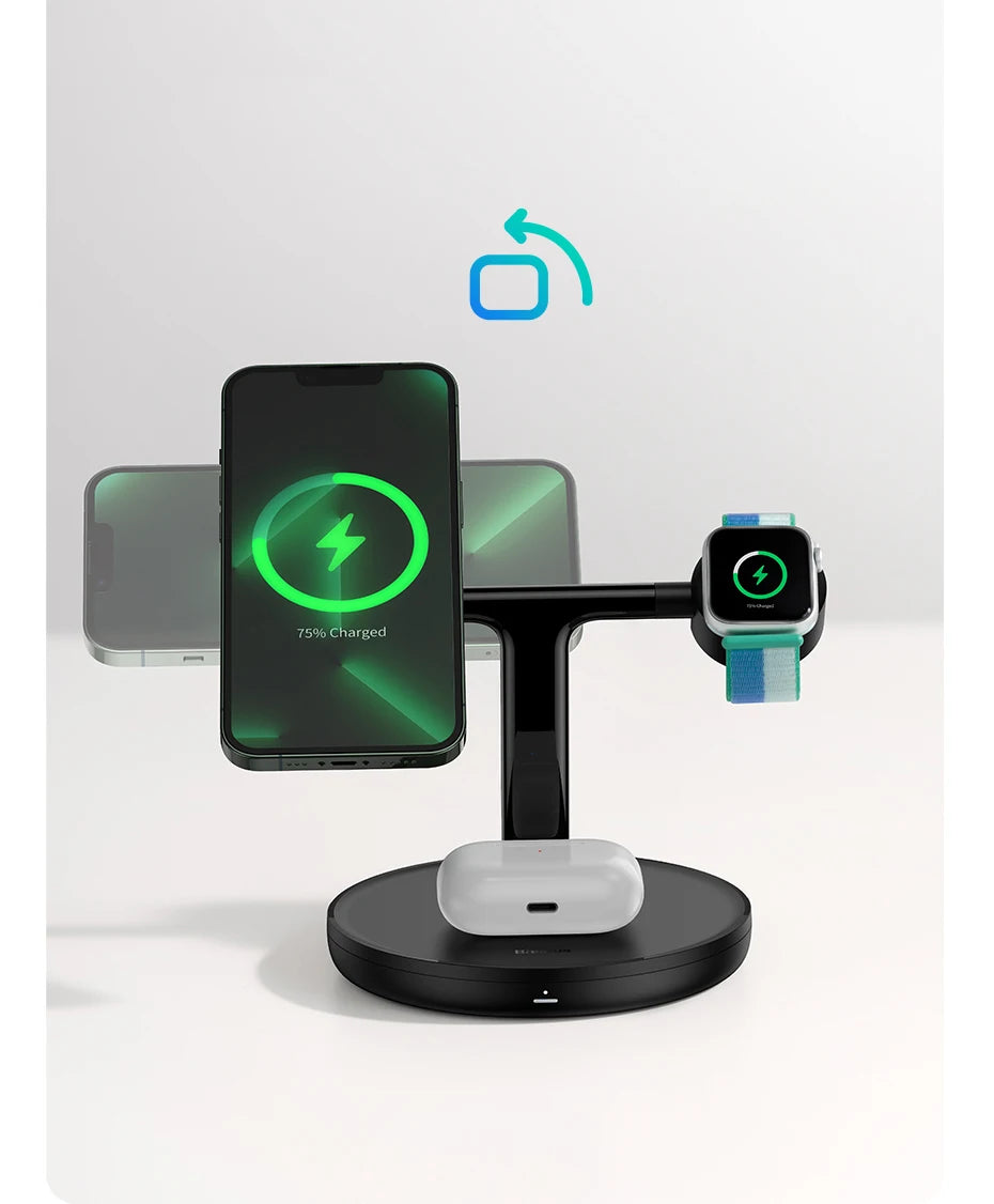 Baseus 3 in 1 20W Magnetic Wireless Charger Stand For Phone iPhone 15 14 Pro Airpods Apple Watch Fast Charging Station Holder