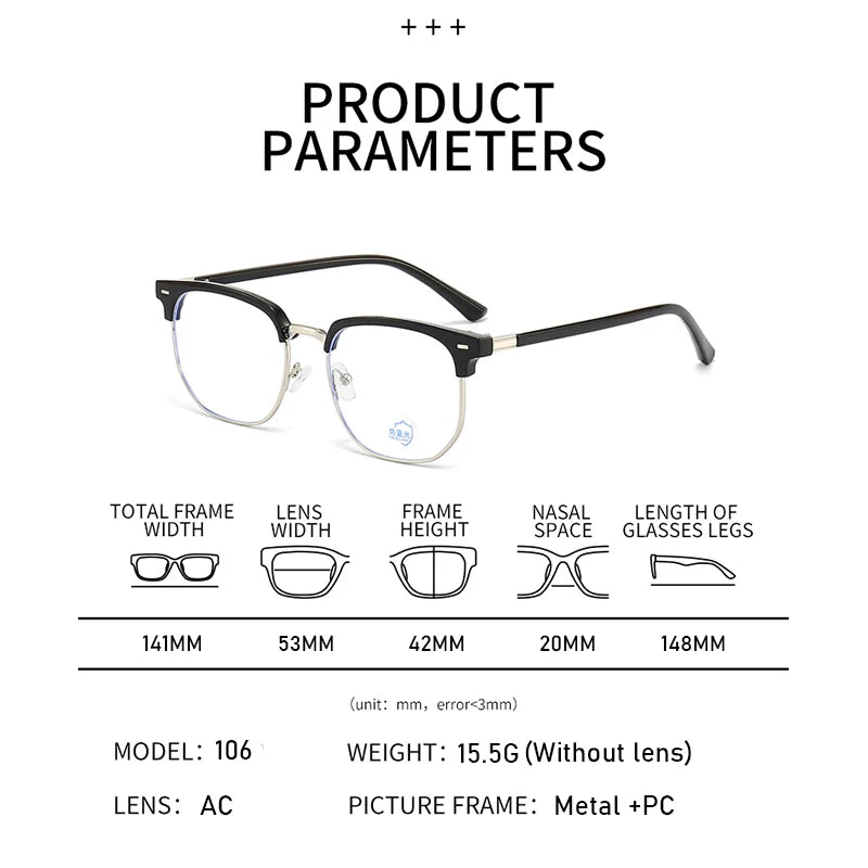 XJiea 2024 Photochromic Anti-blue Light Glasses Men Fashion Rectangle Semi Rimless Eyewear For Women Office Computer Goggle