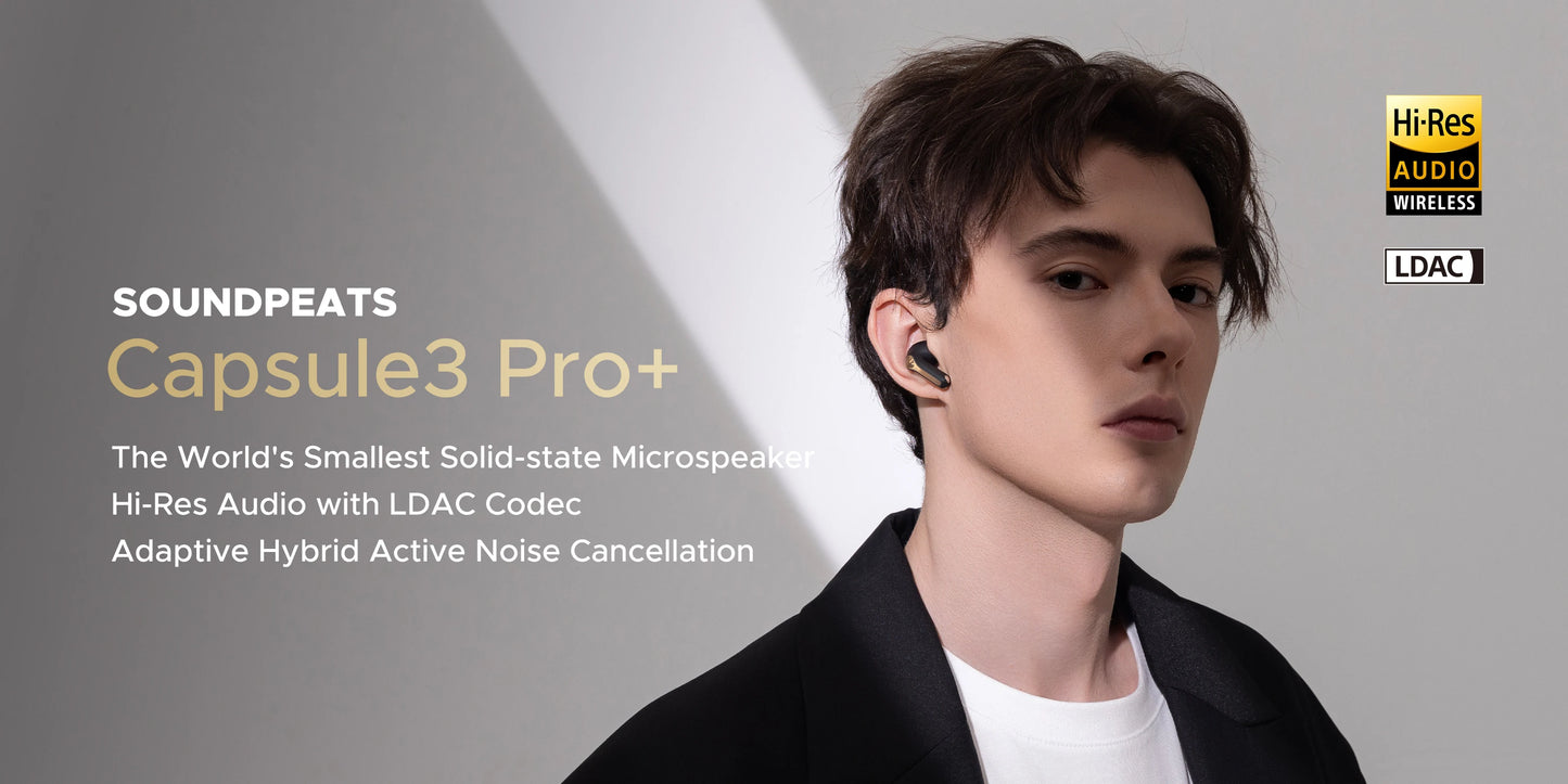 SoundPEATS Capsule3 Pro+ Wireless Earphones Adaptive ANC Bluetooth Headphones Hi Res HiFi Stereo Sound with xMEMS Speaker,LDAC