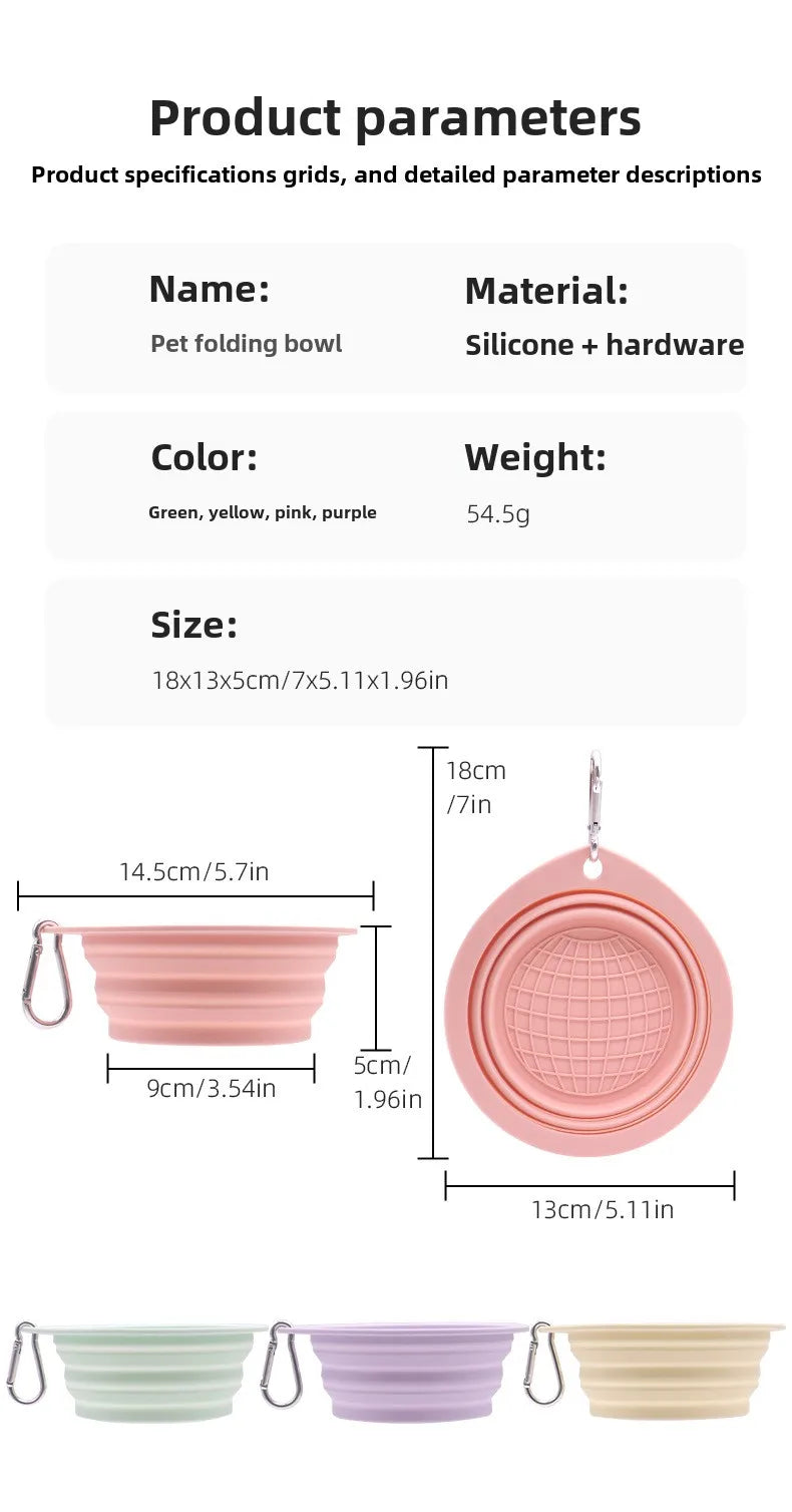 Collapsible Pet Silicone Dog Food Water Bowl Color Outdoor Travel Portable Folding Supplies Dishes with Carabiner