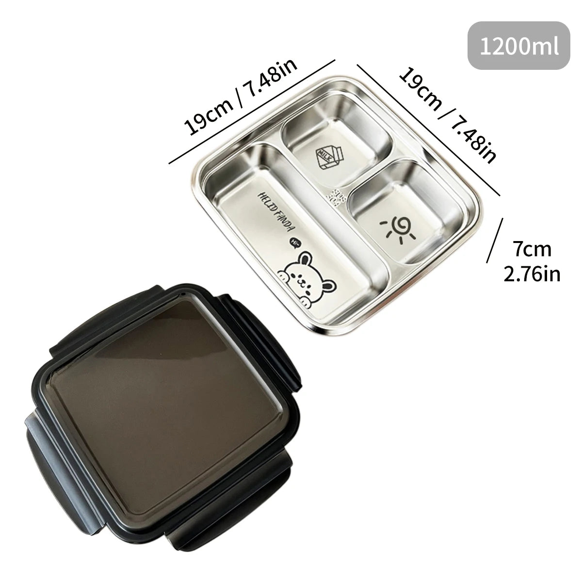 WORTHBUY Cute Pattern Lunch Box Student Portable 304 Stainless Steel Divided Bento Box Leak-proof Sealed Lunch Container