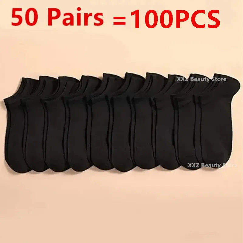 50/100 Pairs Solid Color Breathable Sock Women Men Boat Socks Invisible Low Cut Non-slip Summer No-show Ankle Socks Wholesale