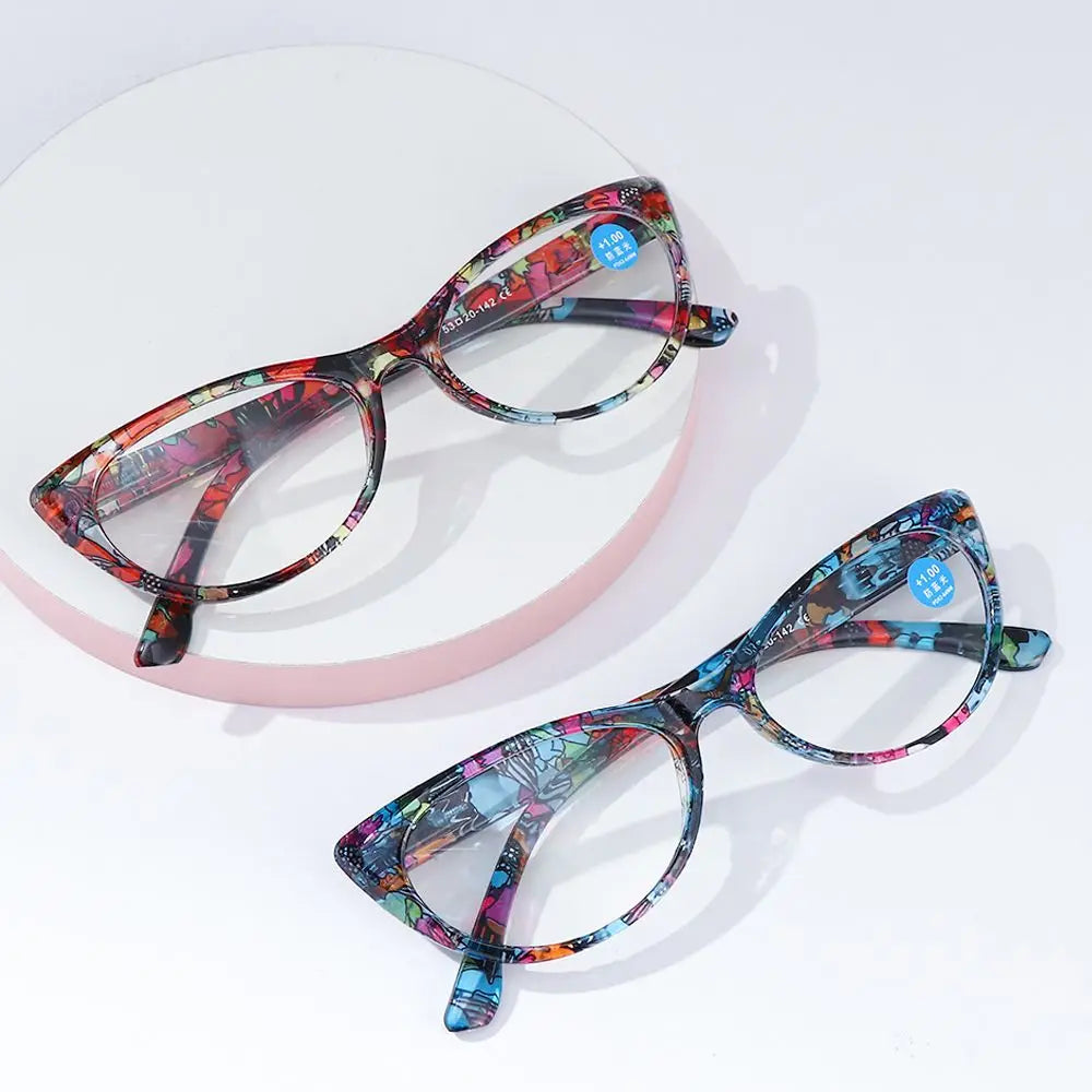 Fashion Cat Eye Reading Glasses Anti Blue Light Eyeglasses Women Floral Print Anti Eyestrain Glasses Eye Protection Vision Care