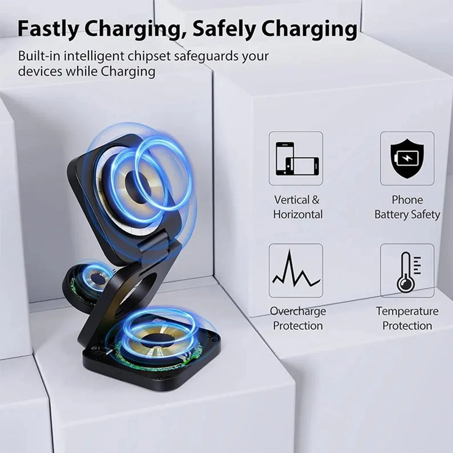 30W 3 In 1 Magnetic Wireless Charger Stand Pad for iPone 15 14 13 12 Pro Max Airpods Pro iWatch 8 7 6 Fast Charging Dock Station