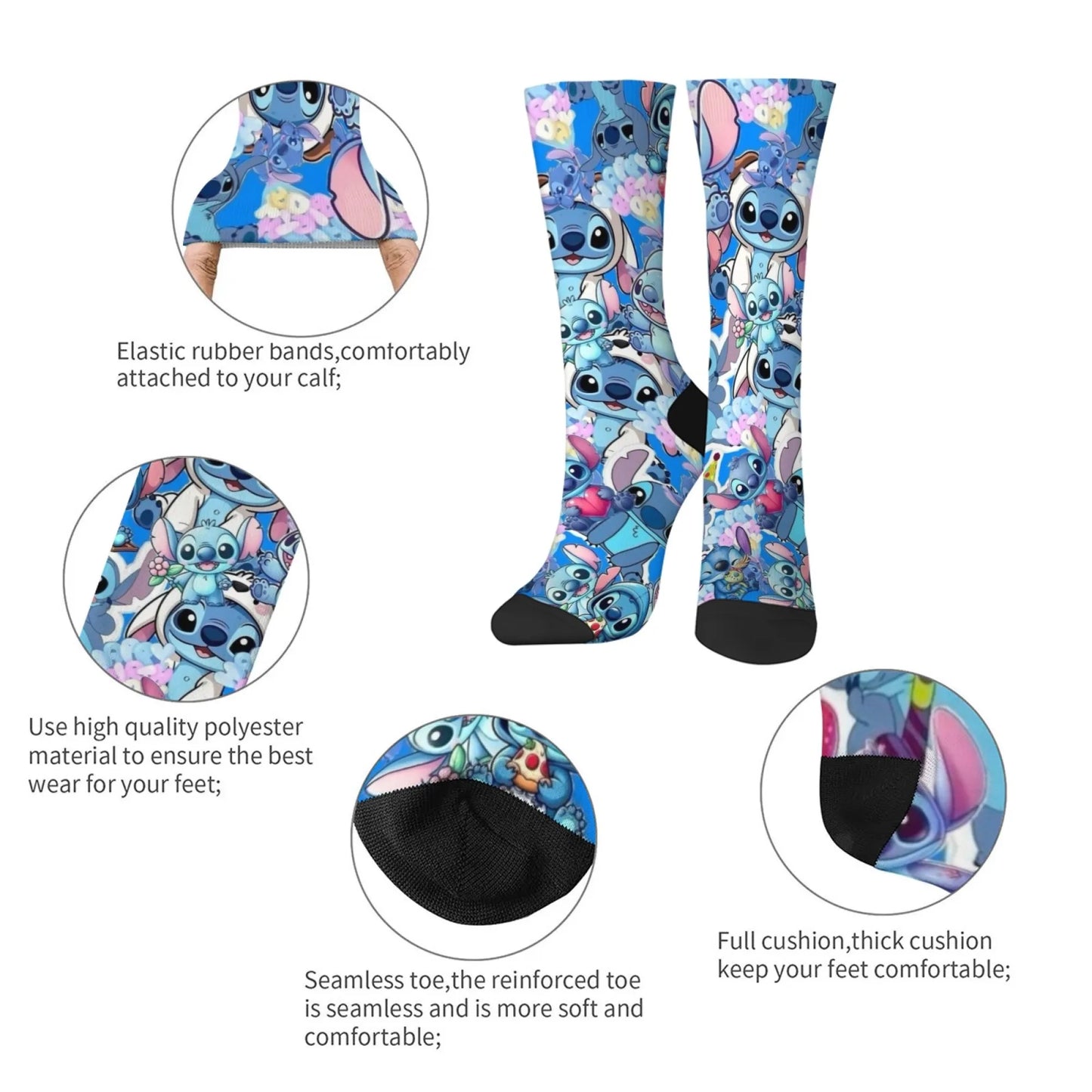 Cartoon Stitch Printed Men's Socks Soft and Comfortable Socks Novelty Harajuku Funny Street Hip-Hop Socks Party Holiday Gifts