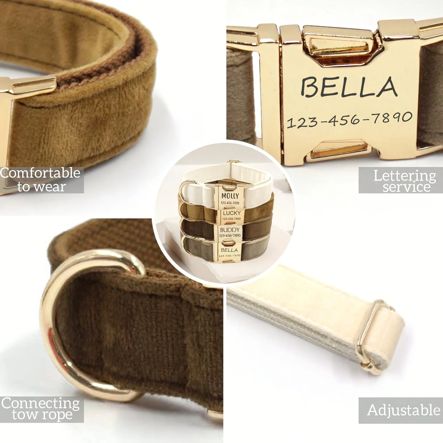1pc Personalized Dog Collar Velvet, Engraving Custom Name Phone Number ID Tag, Soft Comfy Adjustable Collars For Small Medium La