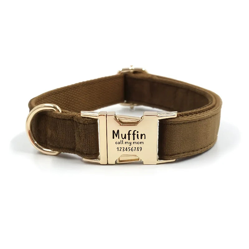 1pc Personalized Dog Collar Velvet, Engraving Custom Name Phone Number ID Tag, Soft Comfy Adjustable Collars For Small Medium La