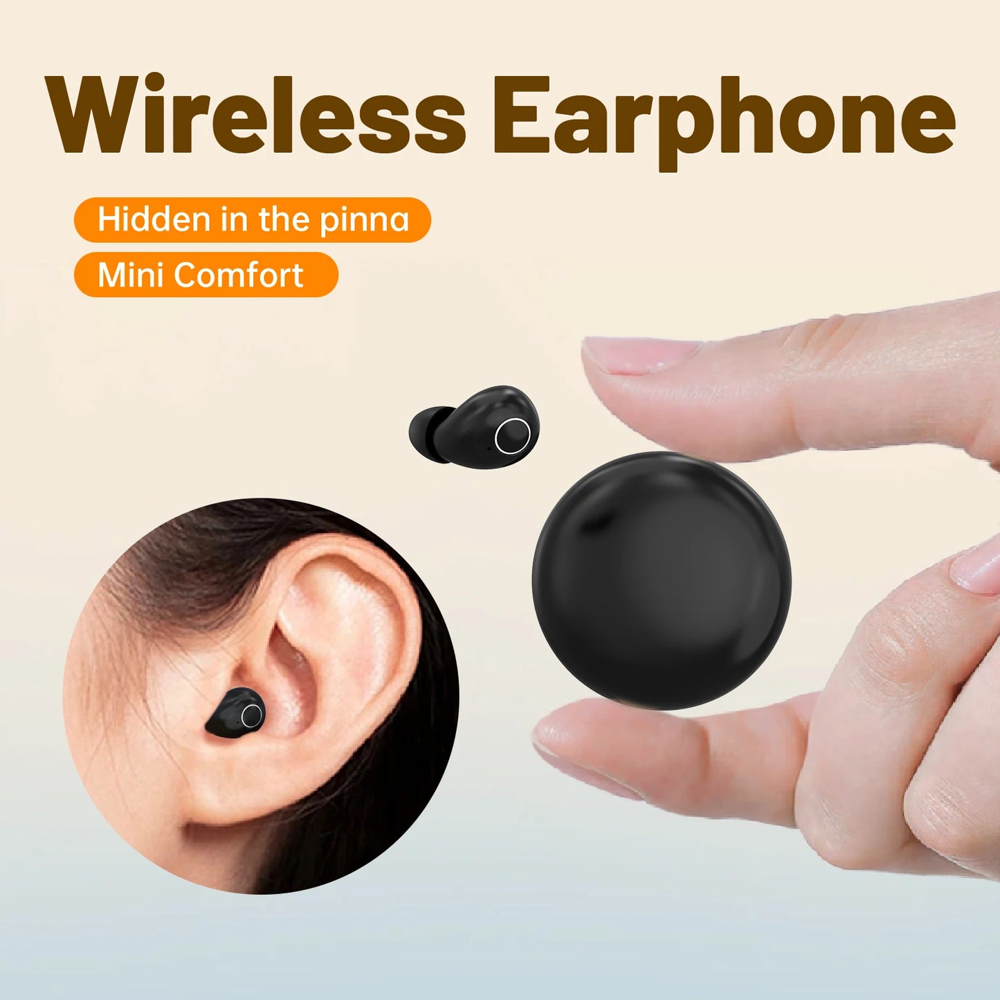 SK31 Mini Invisible Headphones Wireless Bluetooth 5.4 Headphones Bass Sleeping Headphones with Microphone Noise Cancellation HD