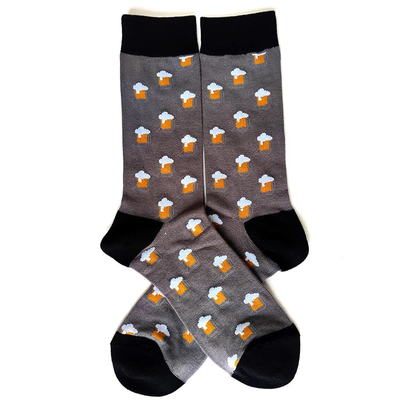 58 Style Food Theme Men Cartoon Socks Cotton Fruit Banana beer coffee bean doughnut sandwich hamburger sushi ice crea Long Socks
