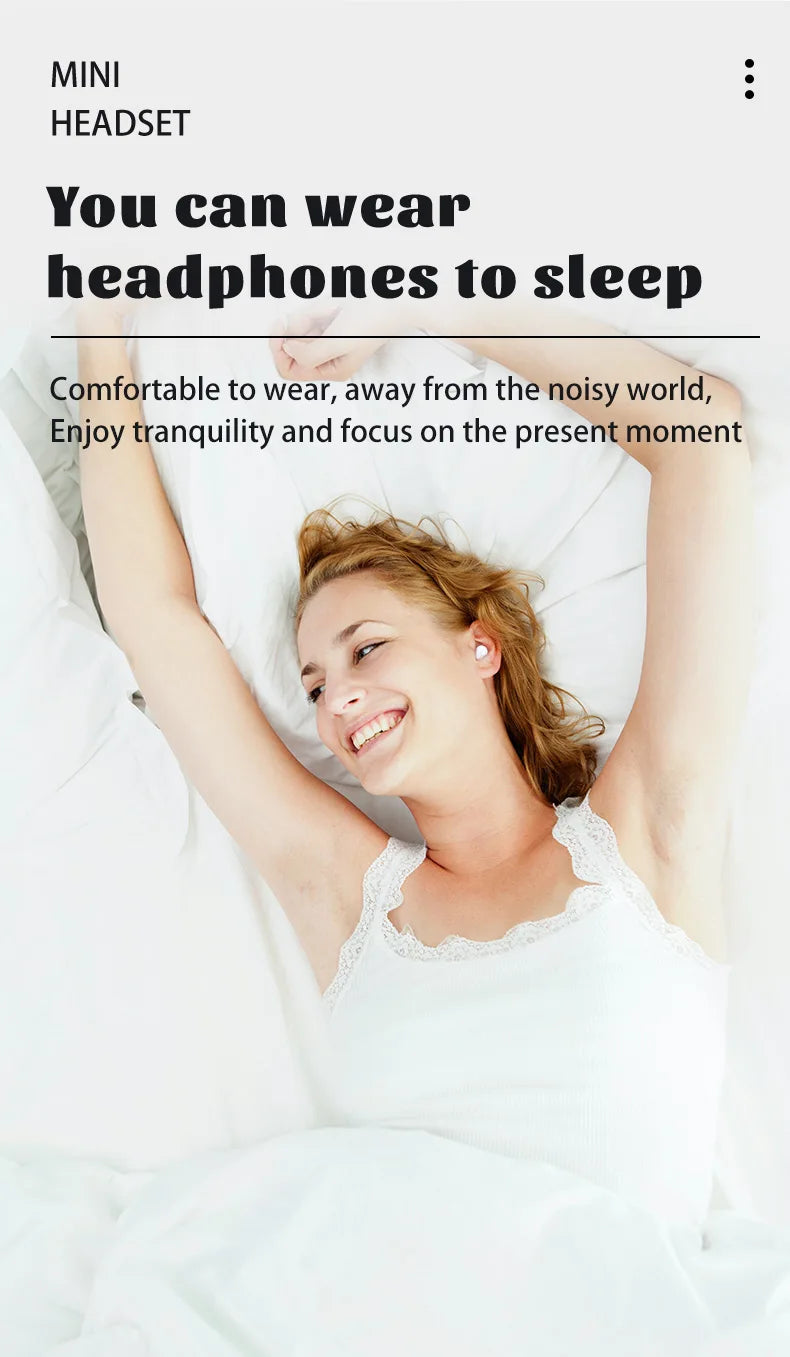 SK31 Mini Invisible Headphones Wireless Bluetooth 5.4 Headphones Bass Sleeping Headphones with Microphone Noise Cancellation HD