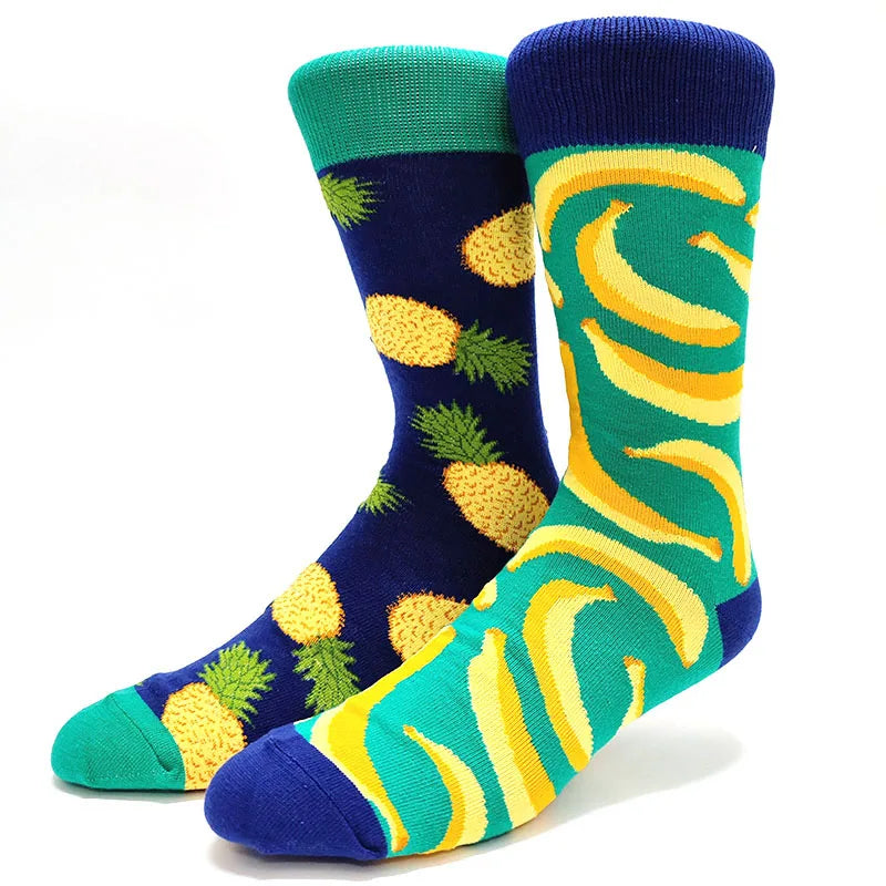 58 Style Food Theme Men Cartoon Socks Cotton Fruit Banana beer coffee bean doughnut sandwich hamburger sushi ice crea Long Socks