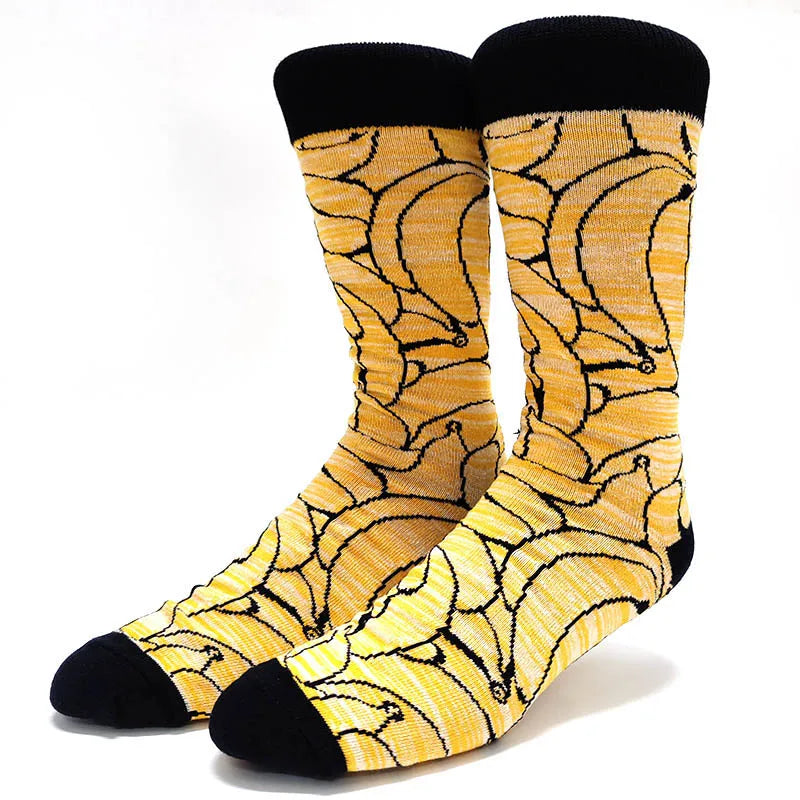 58 Style Food Theme Men Cartoon Socks Cotton Fruit Banana beer coffee bean doughnut sandwich hamburger sushi ice crea Long Socks