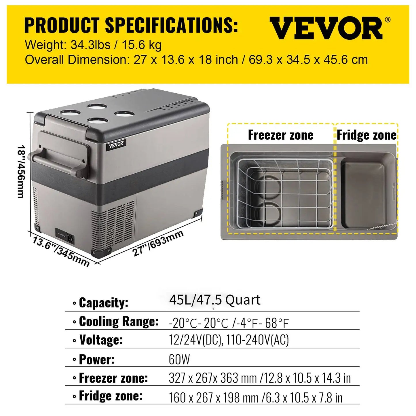SucceBuy 20L22L35L45L55L Car Refrigerator Mini Fridge Freezer Portable Compressor Cooler 12/24V DC 110-240V Ice Box for Camping
