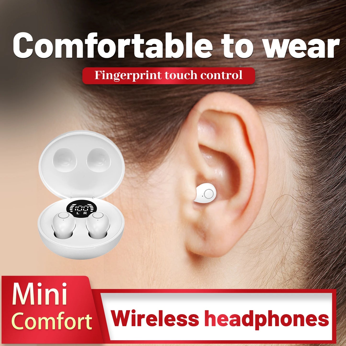 SK31 Mini Invisible Headphones Wireless Bluetooth 5.4 Headphones Bass Sleeping Headphones with Microphone Noise Cancellation HD