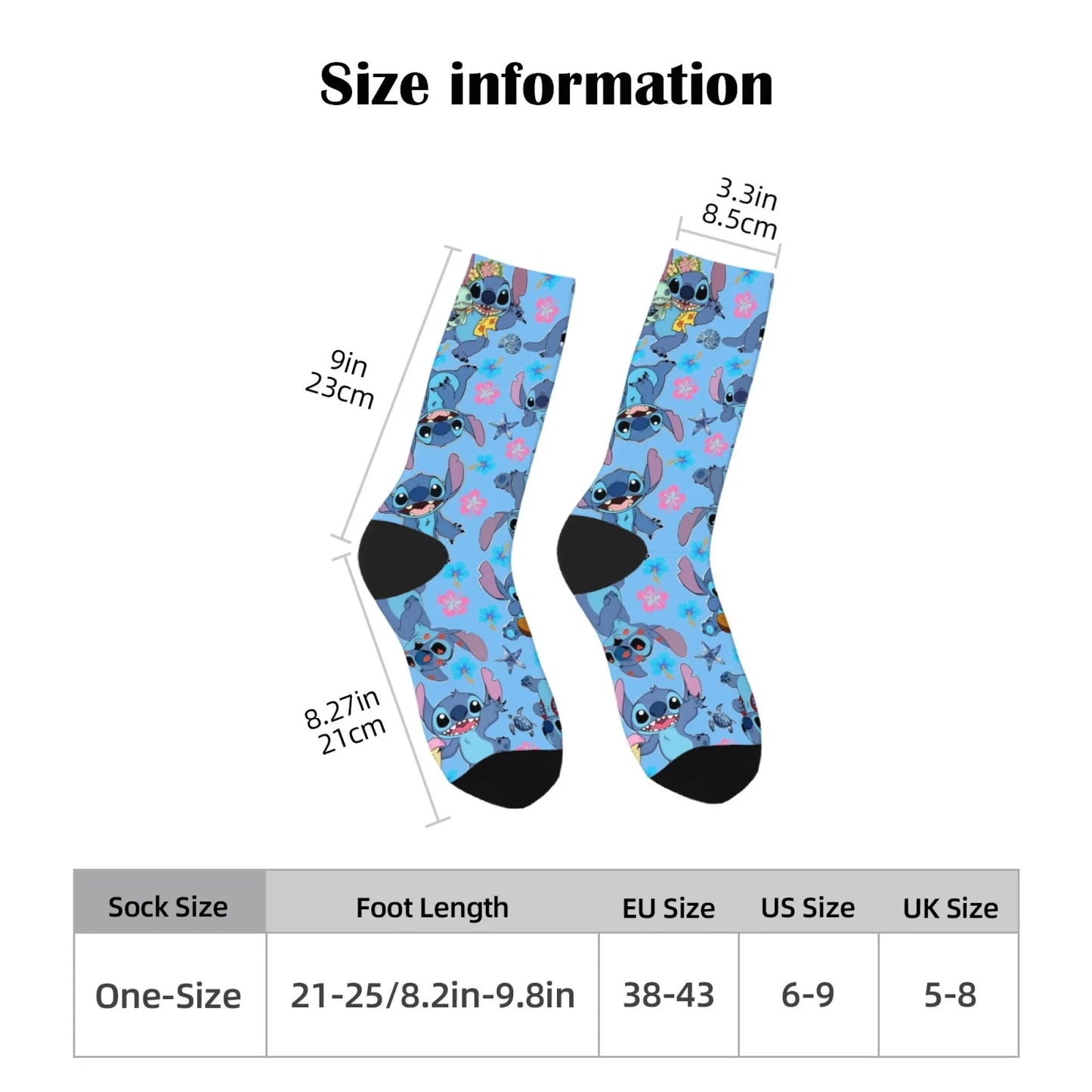 Cartoon Stitch Printed Men's Socks Soft and Comfortable Socks Novelty Harajuku Funny Street Hip-Hop Socks Party Holiday Gifts