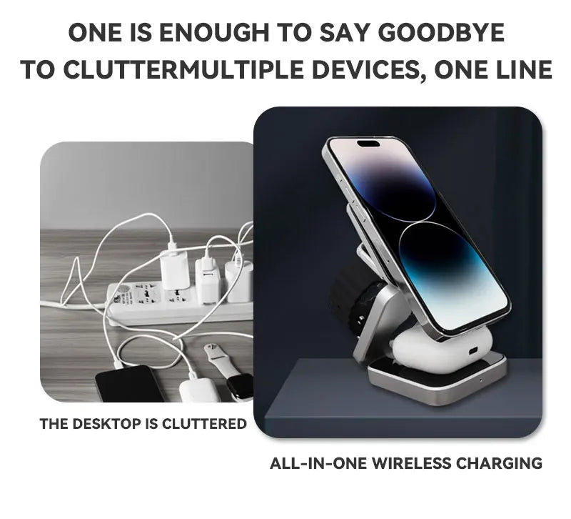 30W 3 In 1 Magnetic Wireless Charger Stand Pad for iPone 15 14 13 12 Pro Max Airpods Pro iWatch 8 7 6 Fast Charging Dock Station