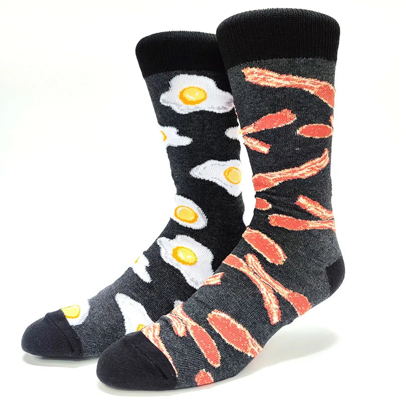 58 Style Food Theme Men Cartoon Socks Cotton Fruit Banana beer coffee bean doughnut sandwich hamburger sushi ice crea Long Socks