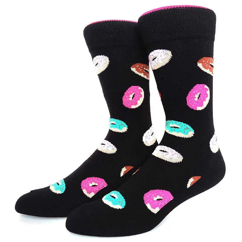 58 Style Food Theme Men Cartoon Socks Cotton Fruit Banana beer coffee bean doughnut sandwich hamburger sushi ice crea Long Socks