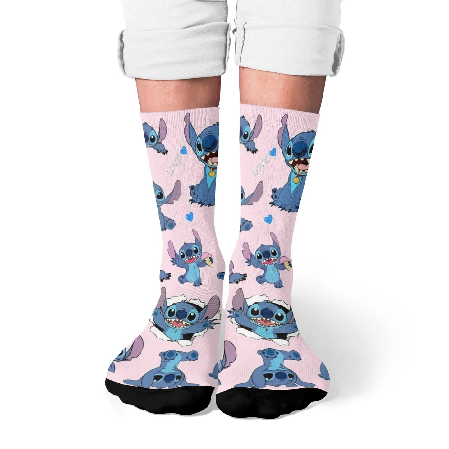 Cartoon Stitch Printed Men's Socks Soft and Comfortable Socks Novelty Harajuku Funny Street Hip-Hop Socks Party Holiday Gifts