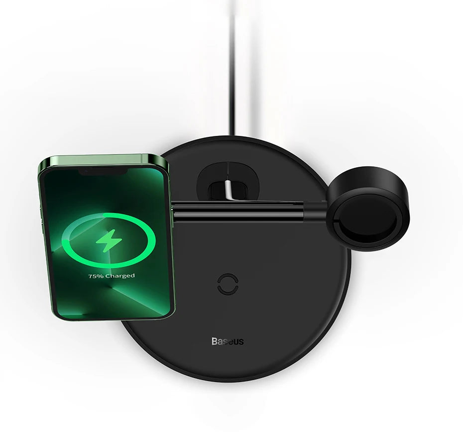 Baseus 3 in 1 20W Magnetic Wireless Charger Stand For Phone iPhone 15 14 Pro Airpods Apple Watch Fast Charging Station Holder