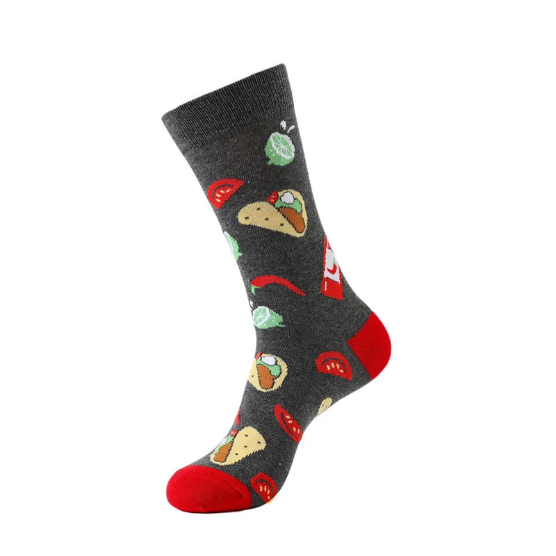 58 Style Food Theme Men Cartoon Socks Cotton Fruit Banana beer coffee bean doughnut sandwich hamburger sushi ice crea Long Socks