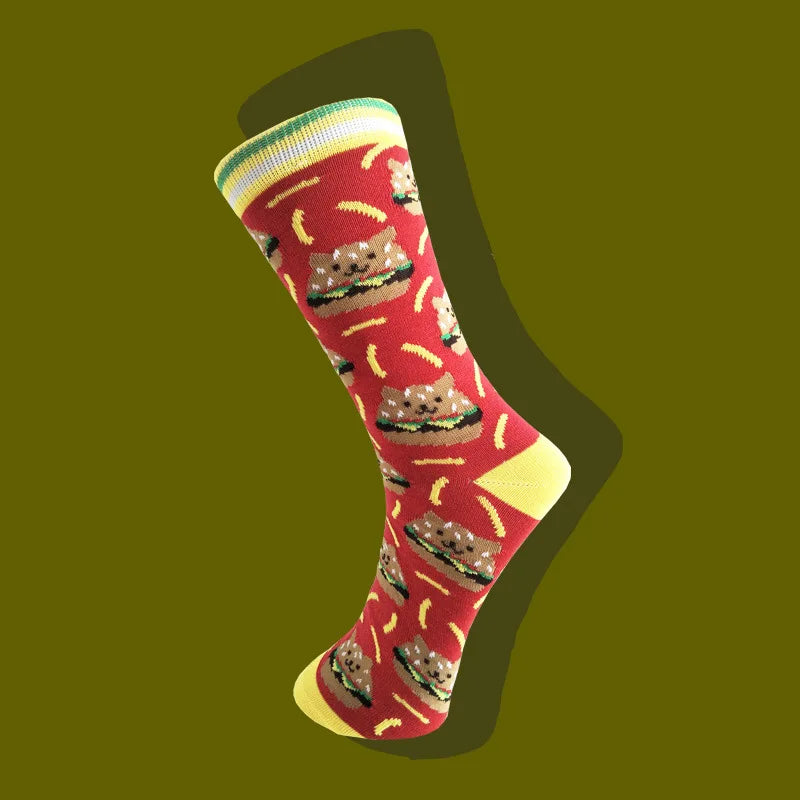 58 Style Food Theme Men Cartoon Socks Cotton Fruit Banana beer coffee bean doughnut sandwich hamburger sushi ice crea Long Socks