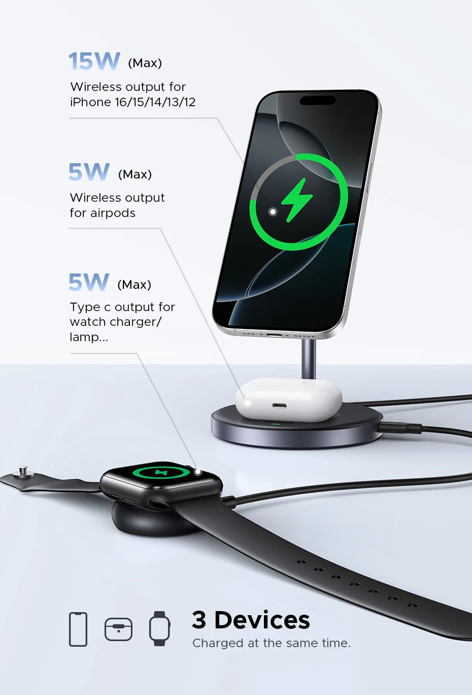UGREEN Qi2 25W Magnetic Wireless Charger Stand Charging Holder For iPhone 16 15 Pro Max/AirPods Fast Charger for MagSafe