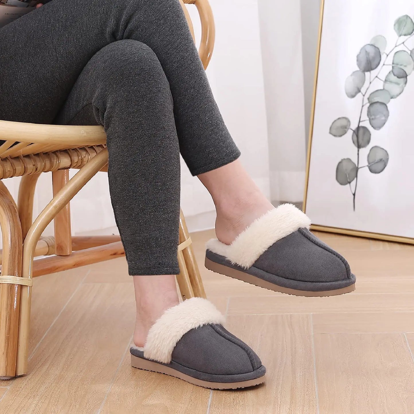 Kidmi Winter Women Fuzzy Slippers Classic Brand Fluffy House Shoes Indoor Warm Suede Cozy Slippers Casual Non-slip Cotton Shoes