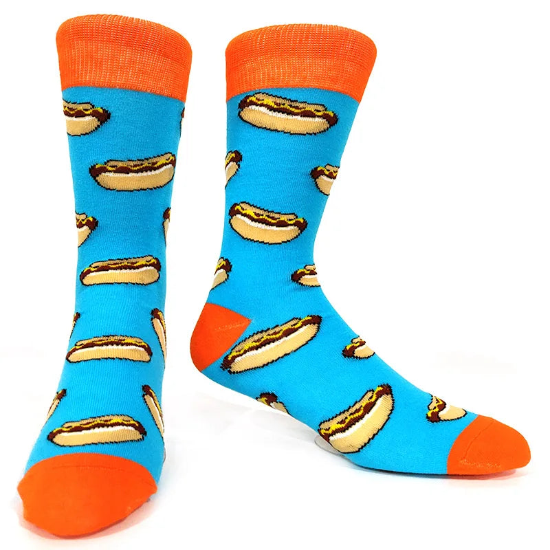 58 Style Food Theme Men Cartoon Socks Cotton Fruit Banana beer coffee bean doughnut sandwich hamburger sushi ice crea Long Socks