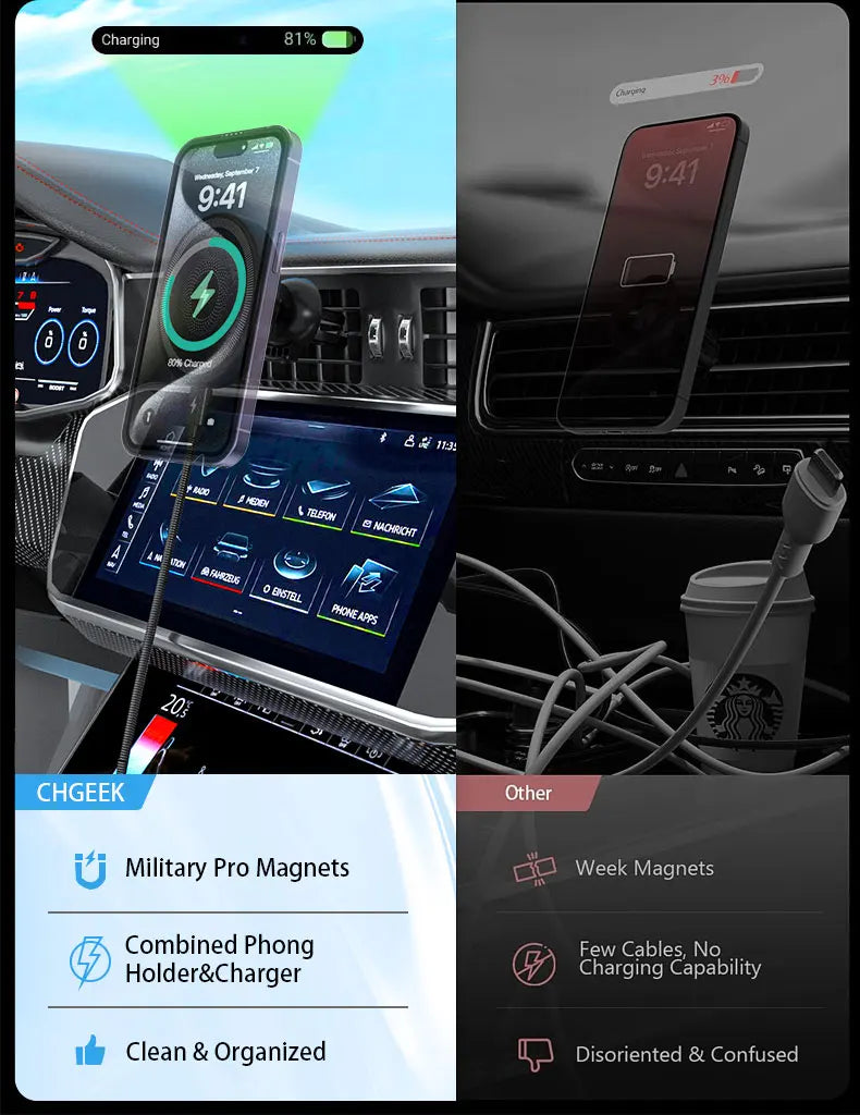 Magnetic Wireless Charger 360 Rotation Air Vent Phone Holder Stand For Magsafe iPhone 16 15 14 13 12 Pro Max Fast Charging Mount