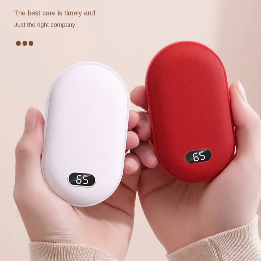 2 In 1 Pebble 10000mAh Hand Warmer Quick Heating USB Rechargeable Mini Pocket Warmer Digital Electric Mobile Power Bank Winter