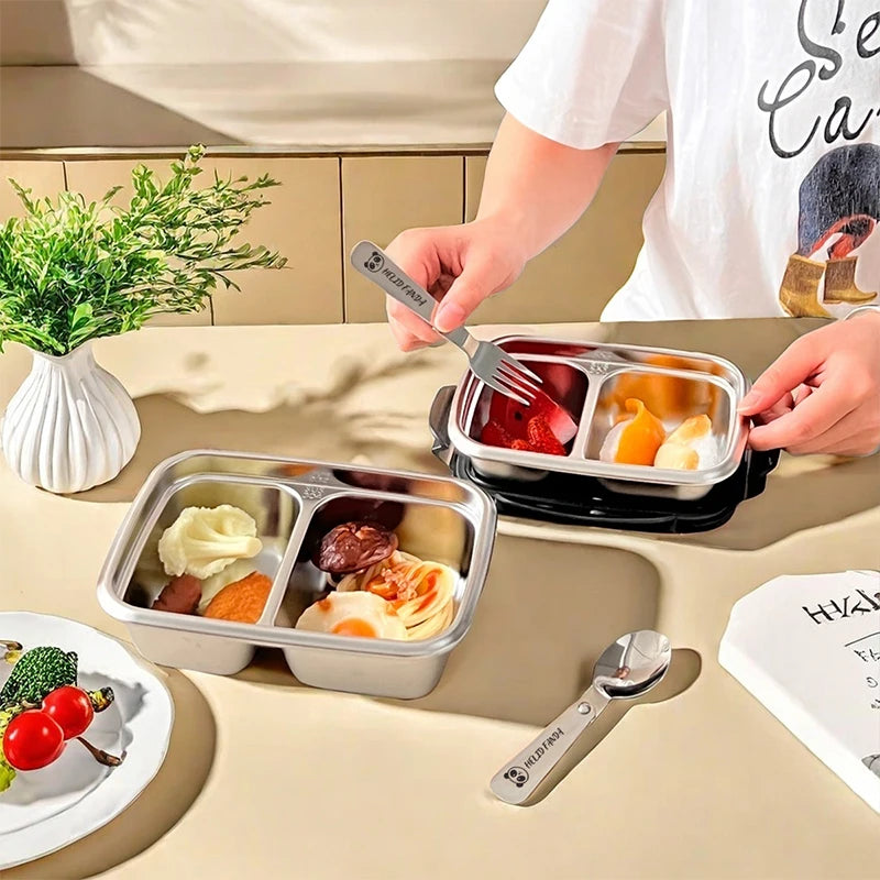 WORTHBUY Cute Pattern Lunch Box Student Portable 304 Stainless Steel Divided Bento Box Leak-proof Sealed Lunch Container