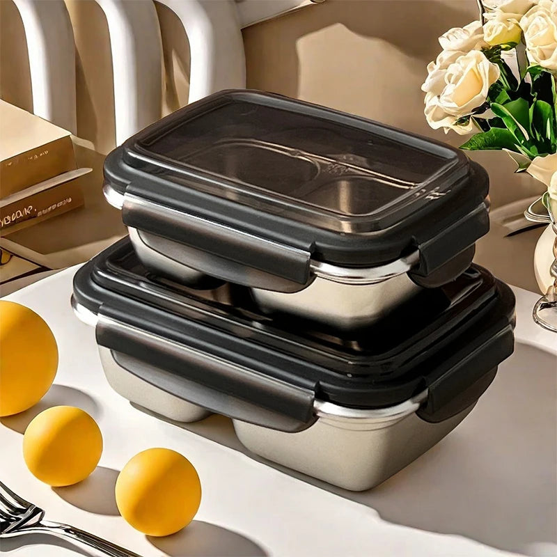 WORTHBUY Cute Pattern Lunch Box Student Portable 304 Stainless Steel Divided Bento Box Leak-proof Sealed Lunch Container
