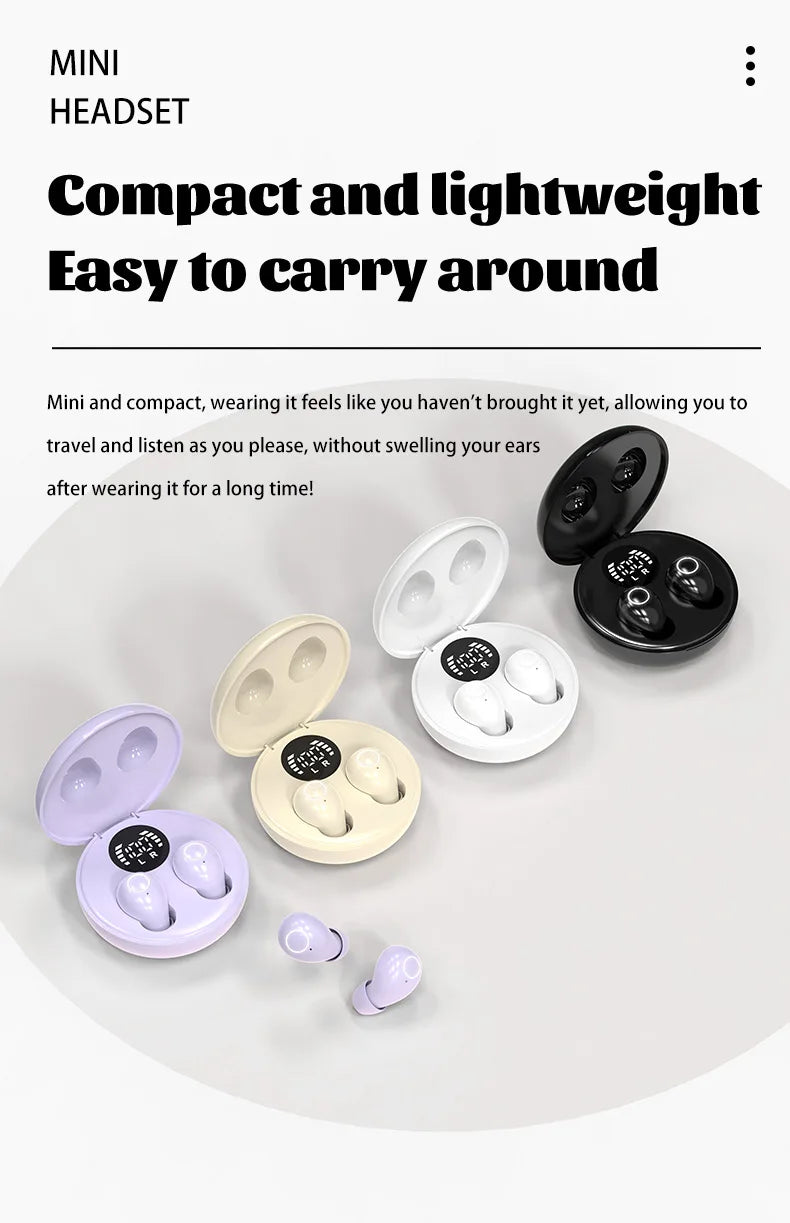 SK31 Mini Invisible Headphones Wireless Bluetooth 5.4 Headphones Bass Sleeping Headphones with Microphone Noise Cancellation HD