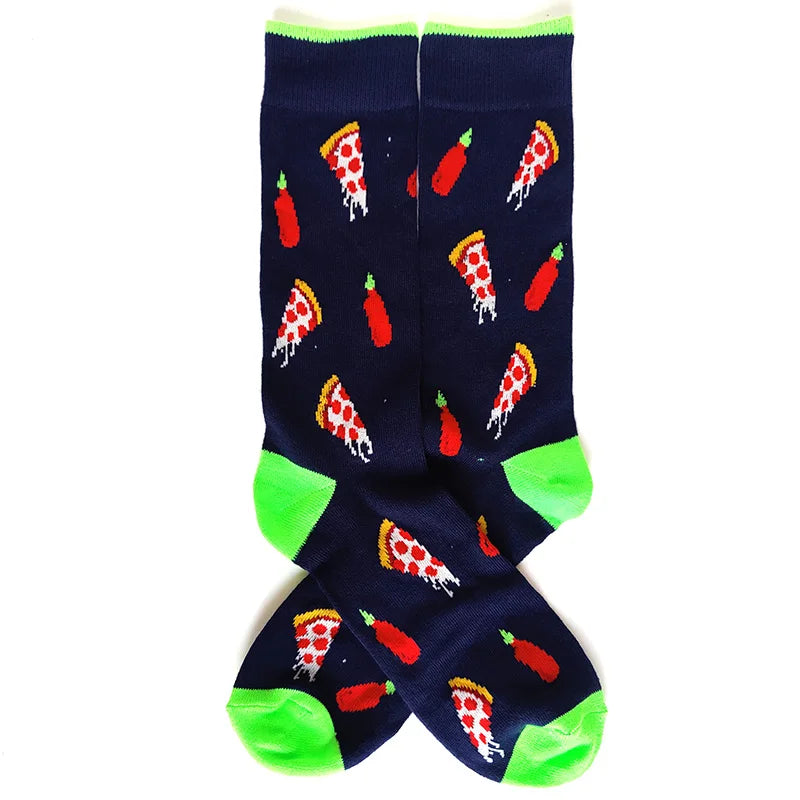 58 Style Food Theme Men Cartoon Socks Cotton Fruit Banana beer coffee bean doughnut sandwich hamburger sushi ice crea Long Socks