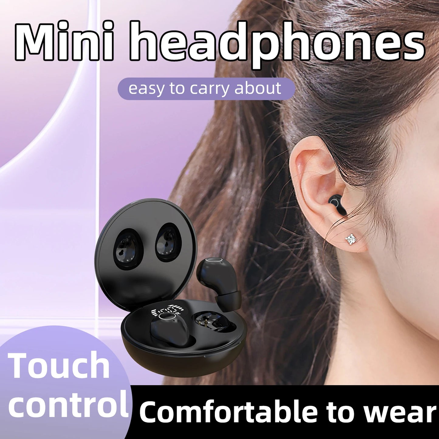 SK31 Mini Invisible Headphones Wireless Bluetooth 5.4 Headphones Bass Sleeping Headphones with Microphone Noise Cancellation HD