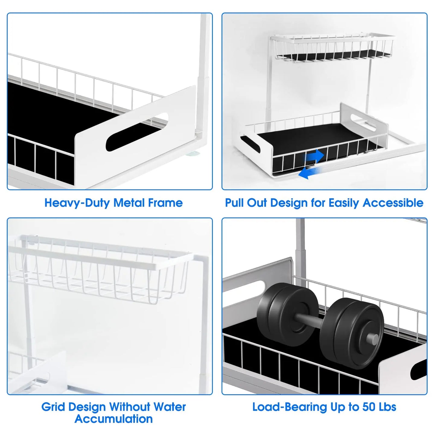 Under Sink 2 Tier Sliding Cabinet Basket Organizer Drawer Pull Out Cabinet Multi-Purpose Sink Organizer for Bathroom Kitchen