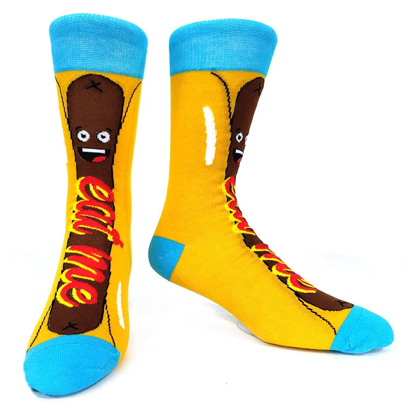 58 Style Food Theme Men Cartoon Socks Cotton Fruit Banana beer coffee bean doughnut sandwich hamburger sushi ice crea Long Socks