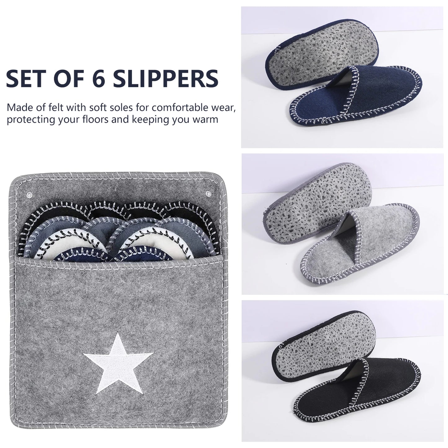 6 Pairs Disposable Slippers with Non-Slip Sole Closed Toe Unisex Slippers for Shoeless Home for Bedroom Wedding Party Travel