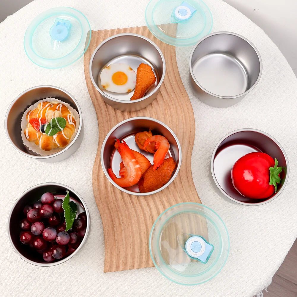 Round Leak-proof Lunch Box with Cover Stainless Steel Food Preservation Box Heat Resistant Sealed Food Storage Tank Tableware