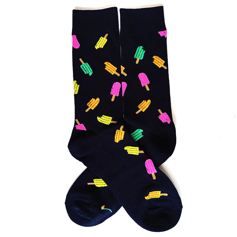 58 Style Food Theme Men Cartoon Socks Cotton Fruit Banana beer coffee bean doughnut sandwich hamburger sushi ice crea Long Socks