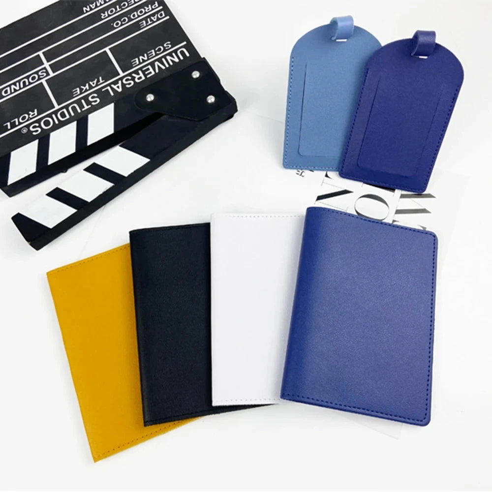 Free Custom Name Passport Cover Luggage Tag Set Fashion Soomth PU Leather Ticket Passport Holder Personalize Travel Purse