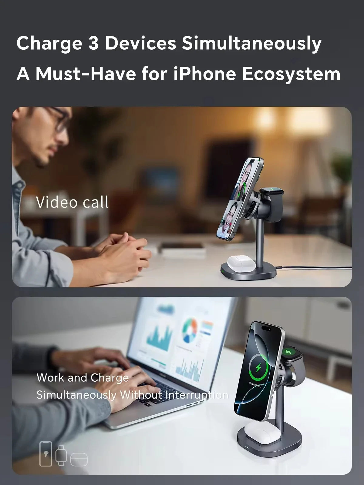 TEC Cooling Qi2 3 in 1 Magnetic Wireless Charger Stand 15W Fast Charging for Iphone 16 15 14pro Max, Airpods,iwatch Series