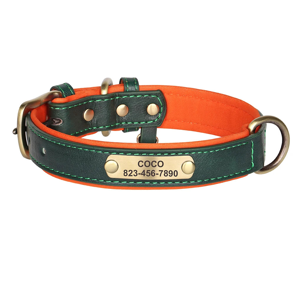 Personalized PU Leather Dog Collar Free Engraved Dog ID Collars Nameplate Soft Padded For Small Medium Large Dogs Adjustable